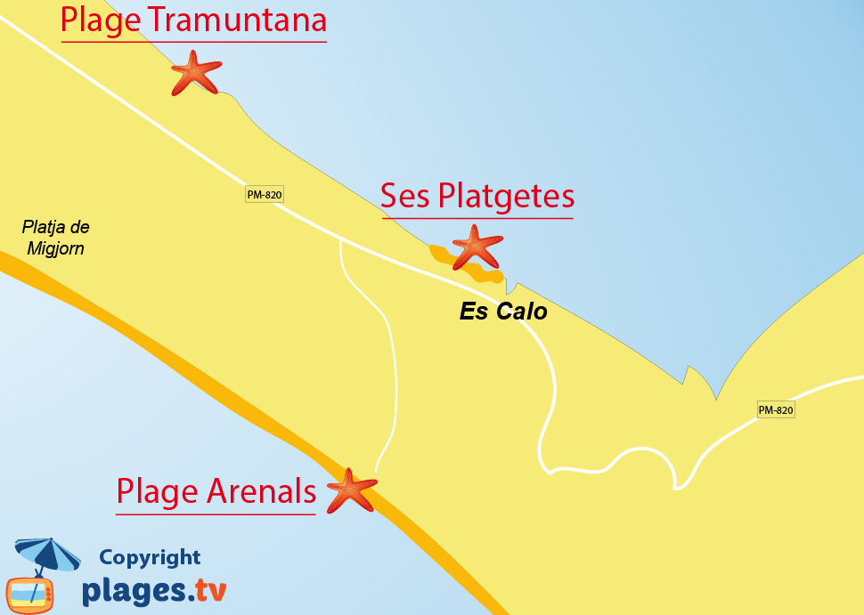 Plan des plages Es Calo à Formentera
