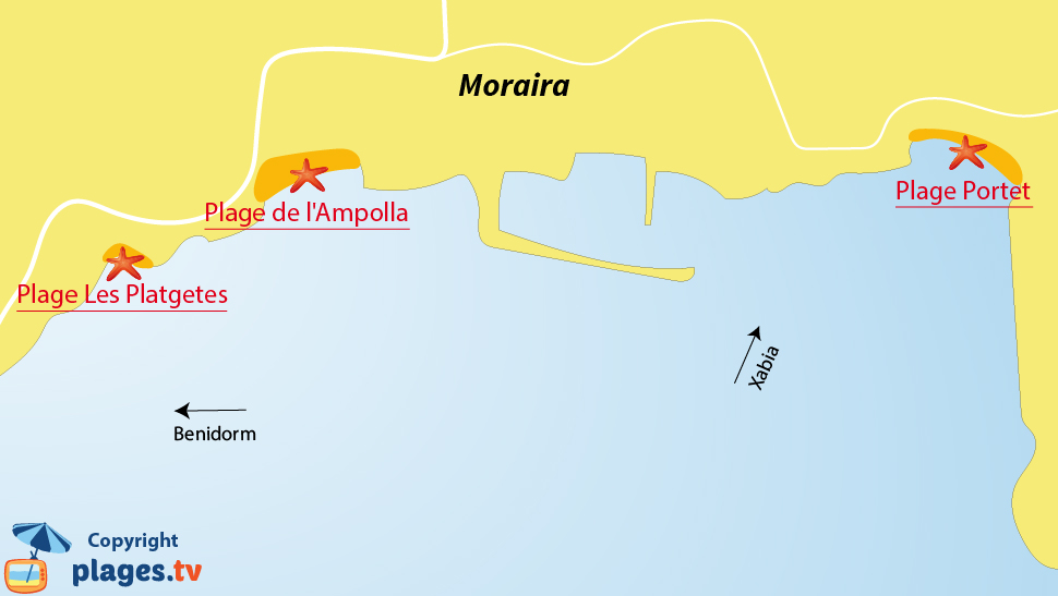 Plan des plages de Moraira en Espagne
