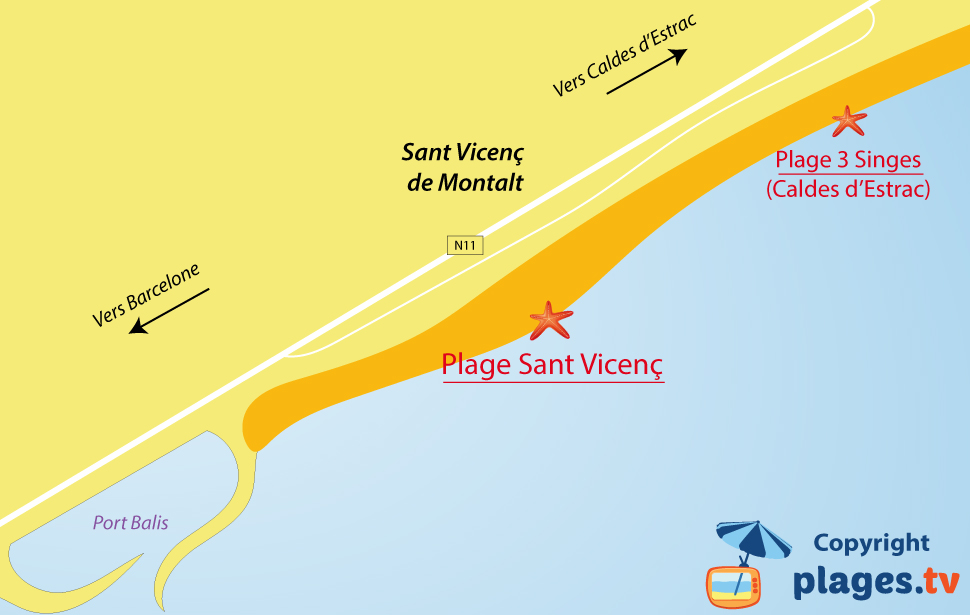 Plan des plages de Sant Vicenç de Montalt en Espagne