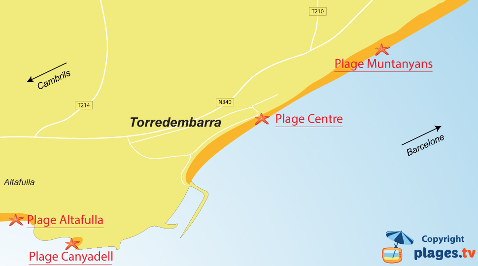 Plan des plages de Torredembarra en Espagne