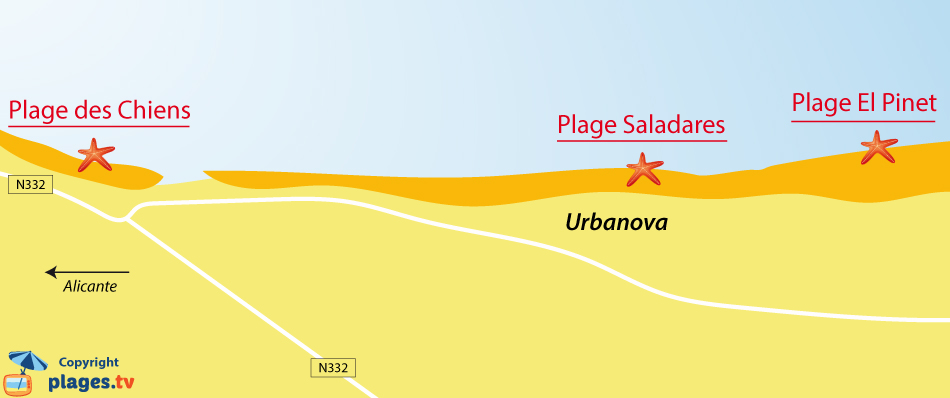 Plan des plages d'Urbanova en Espagne